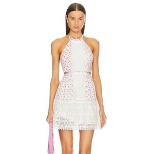 NWT LoveShackFancy Dress‎ Kesia Floral Lace Halter Mini Dress Pink Medium